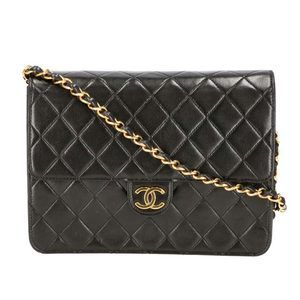 Chanel Push Lock Lamb Chain Shoulder Bag Black